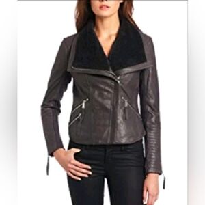 BCBG BCBGeneration Charcoal‎ Leather Moto Jacket - Size Small